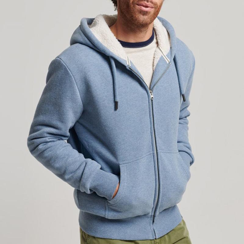 Men's Solid Color Fleece Hooded Zipper Sports Casual Jacket 92840924Z