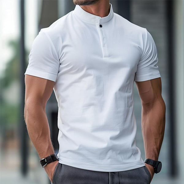 Men's Solid Stand Collar Short Sleeve Casual T-shirt 63620024Z