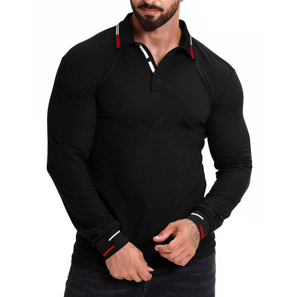 Men's Colorblock Lapel Long Sleeve Casual Polo Shirt 39712822Z