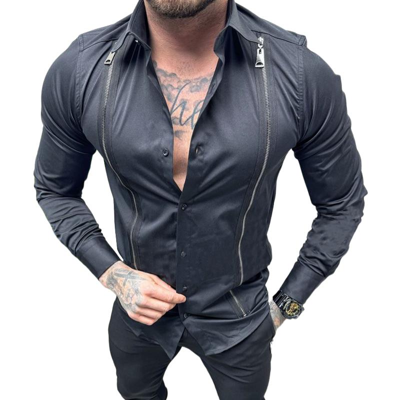 Men's Fashion Solid Color Zipper Long Sleeve Shirt 82102153Y