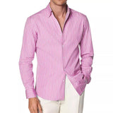 Men's Casual Striped Lapel Slim Fit Long Sleeve Shirt 59617900M