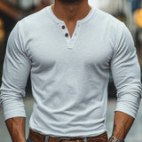 Men's Casual Solid Color Cotton V-neck Slim Fit Long Sleeve T-shirt 20960506M