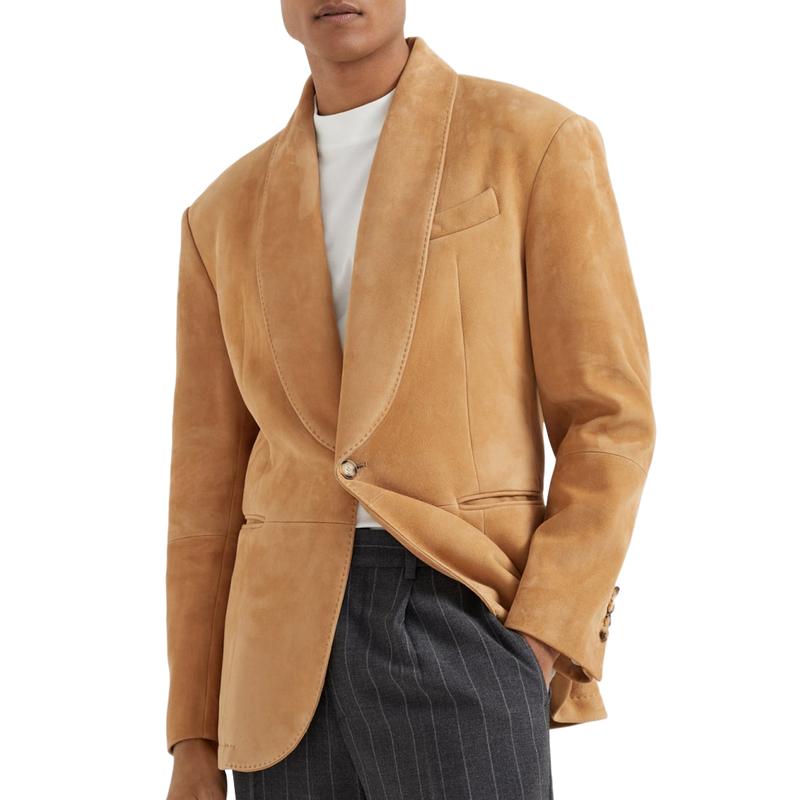 Men's Fitted Business Suede Lapel Blazer 33141467F