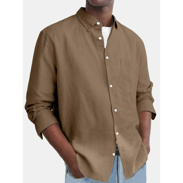 Men's Casual Solid Color Chest Pocket Long-Sleeved Shirt 62558918Y