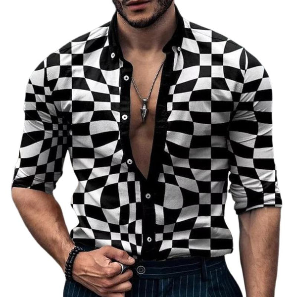 Men's Retro Casual Checkerboard Print Shirt 27990868TO