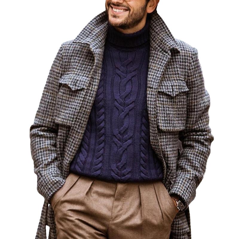 Men's Vintage Houndstooth Lapel Multi-pocket Casual Jacket 39892323Z
