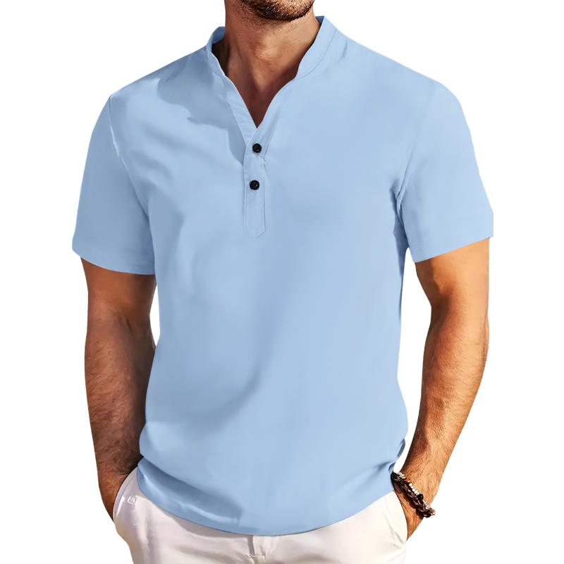 Chemise décontractée à manches courtes et col Henley en mélange de coton et de lin pour homme 24699260M