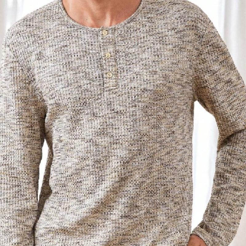 Men's Casual Henley Collar Textured Fabric Long Sleeve T-Shirt 96459502F