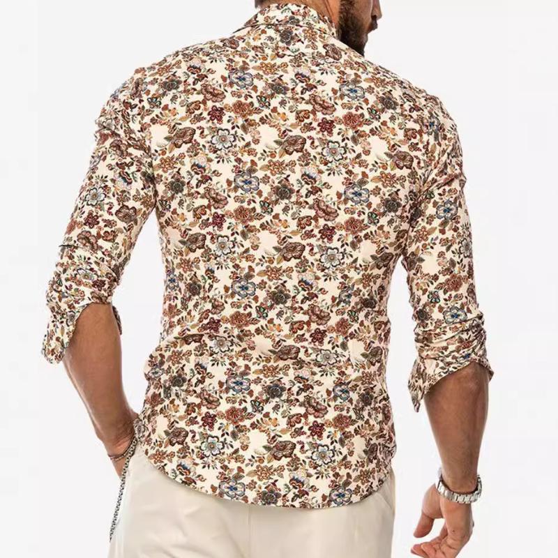 Men's Retro Casual Floral Lapel Long Sleeve Shirt 11112555TO