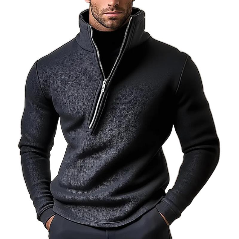 Men's Stand Collar Zipper Leather Sweatshirt 45822655F