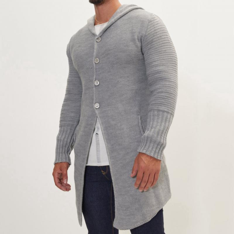 Men's Casual Hooded Single-breasted Mid-length Knitted Cardigan 64272437M