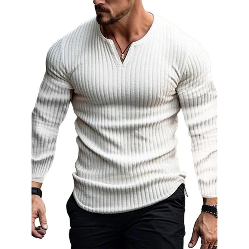 Men's Classic Casual V-Neck Knitted Long Sleeve T-Shirt 45144937K