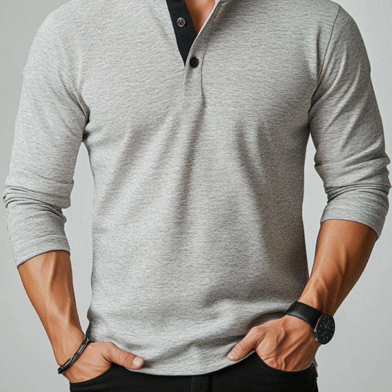 Men's Classic Casual Stand Collar Cotton Long Sleeve T-Shirt 77547556K