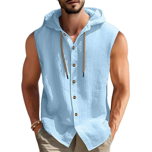 Men's Solid Single Breasted Sleeveless Hoodie 32330821X