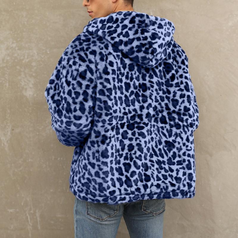 Men's Fashion Leopard Print Warm Fleece Zipper Padded Bomber Jacket 83611903M