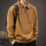 Men's Retro Casual Solid Color Polo Collar Pocket Sweatshirt 98832045TO