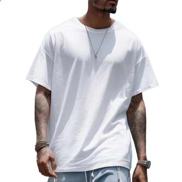 Men's Solid Loose Round Neck Short Sleeve Casual T-shirt 43570329Z