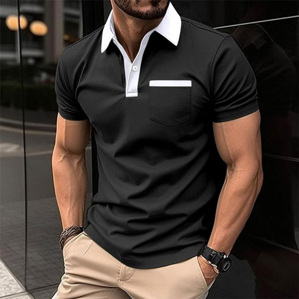 Men's Colorblock Lapel Breast Pocket Short Sleeve Polo Shirt 26545822Z