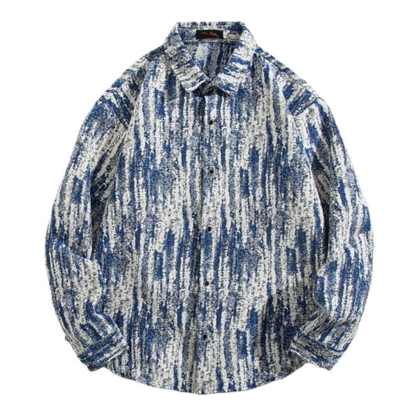 Men's Casual Digital Printed Lapel Long-sleeved Shirt 99200640F