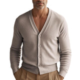 Men's Solid Color Simple V-Neck Single-Breasted Knit Cardigan 02083769Y