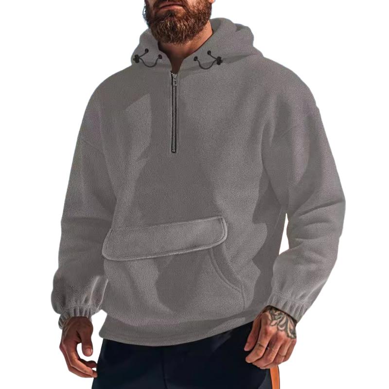 Men's Solid Loose Kangaroo Pocket With Flap Casual Hoodie 81004579Z