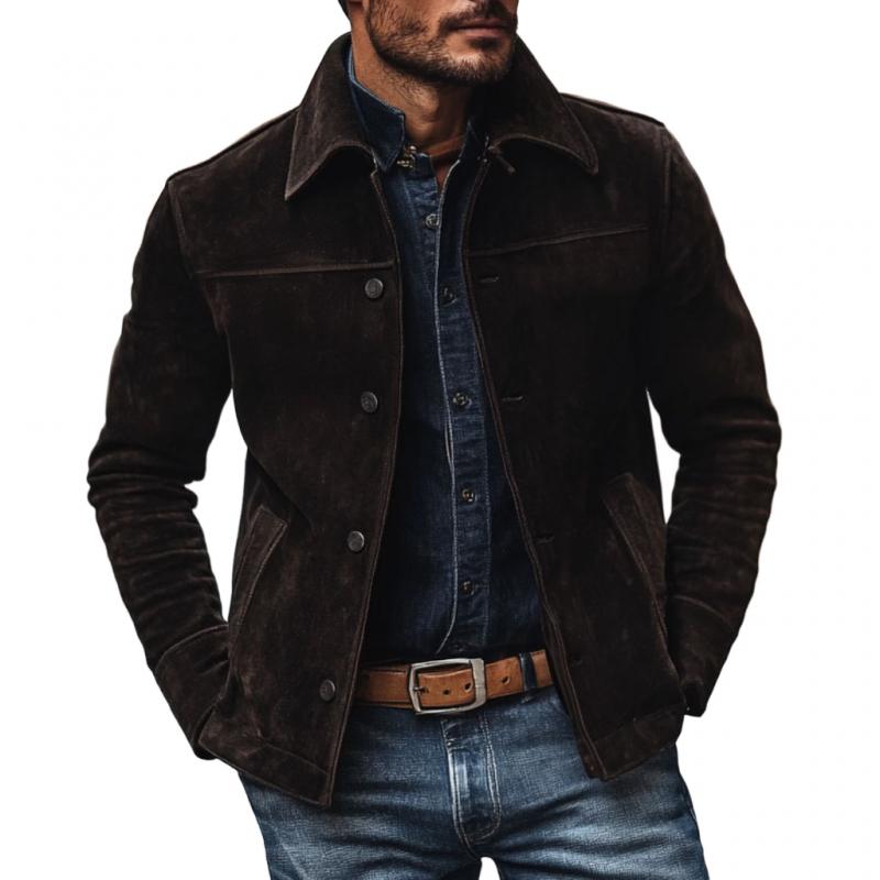 Men's Vintage Suede Lapel Single Breasted Slim Fit Jacket 65846038M