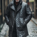 Men's Classic Lapel Mid-Length Quilted Leather Coat 12651111F