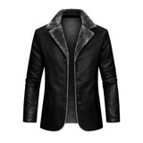 Men's Retro Lapel Plush Lining Warm Leather Blazer 00932306Y