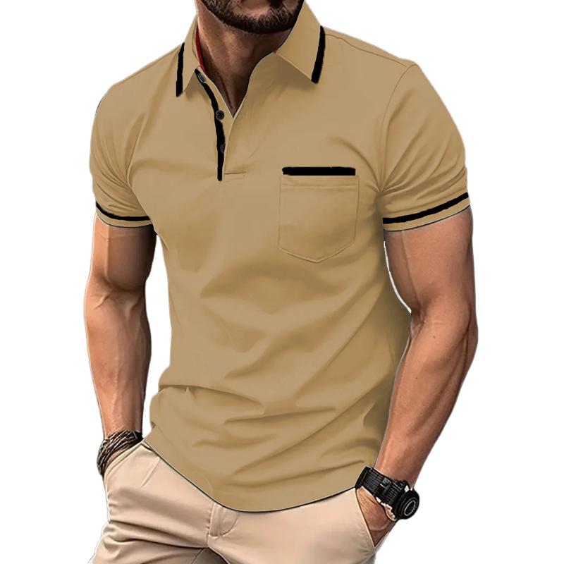 Men's Contrast Color Short Sleeve Button Down Polo Shirt 54495761X