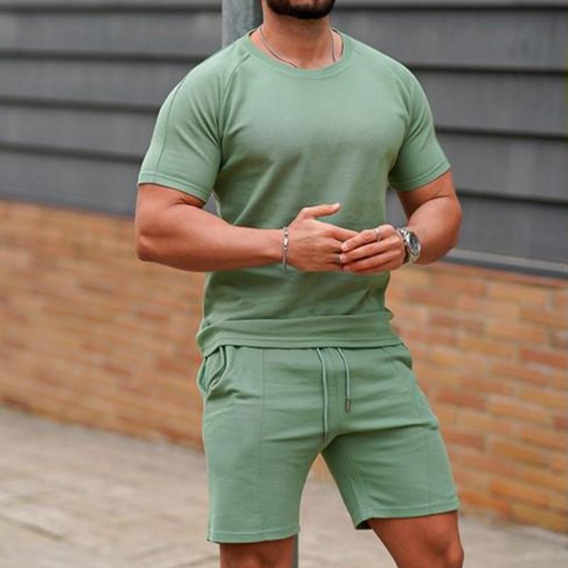 Men's Solid Color Short Sleeve T-Shirt Shorts Set 35754789Y