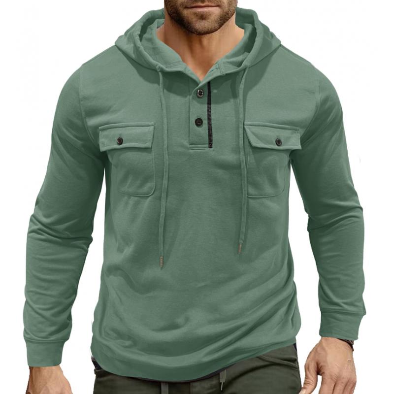 Men's Casual Solid Color Flap Pocket Pullover Hoodie 59001786M