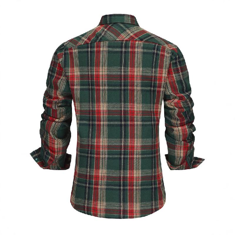 Men's Retro Casual Christmas Plaid Lapel Long Sleeve Shirt 23864501TO