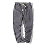 Men's Casual Cotton Linen Blended Elastic Waist Slim Fit Pants 89146512M