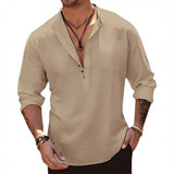 Men's Solid Linen Henley Collar Short Sleeve Casual Shirt 15967008Z