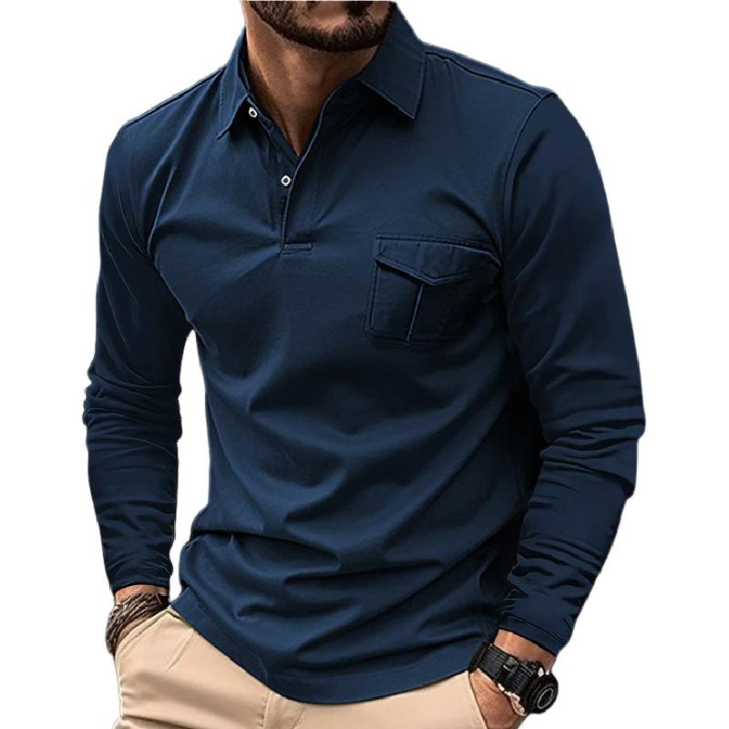 Men's Classic Long Sleeve Lapel Casual POLO Shirt 48604274F