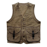 Men's Vintage Khaki Washed Denim Button Vest 15701976U