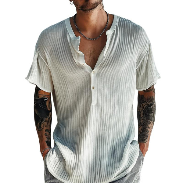 Men's Solid Loose Breathable Henley Collar Short Sleeve Casual T-shirt 89113742Z