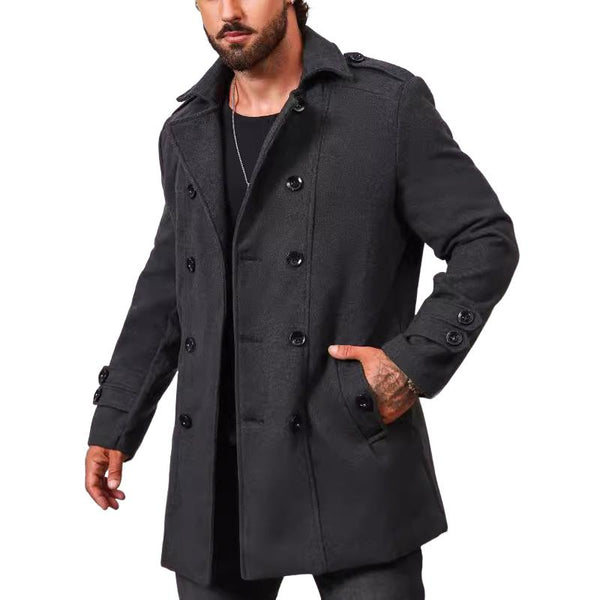 Men's Stylish Solid Color Lapel Mid-length Coat 96968251X