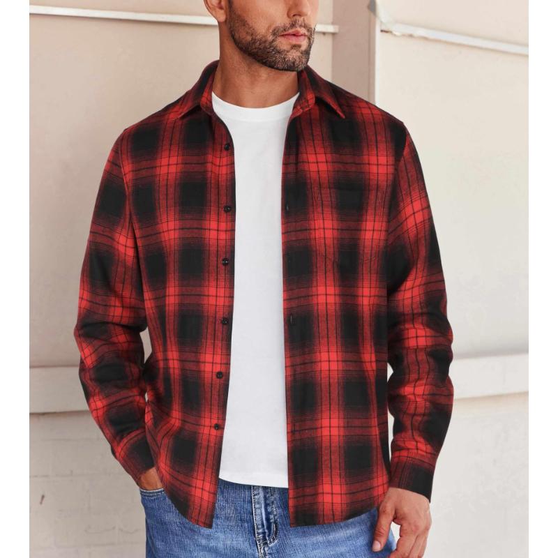 Men's Casual Plaid Long Sleeve Shirt 00071845Y