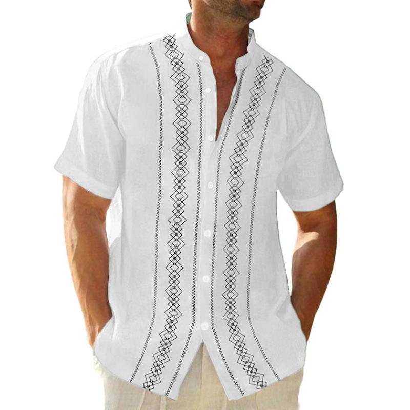 Men's Casual Printed Stand Collar Short Sleeve Shirt 69833703TO