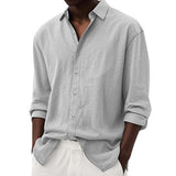 Men's Casual Solid Color Lapel Loose Long-sleeved Shirt 26047947M