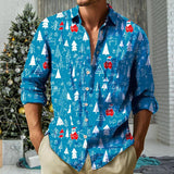 Men's Retro Casual Christmas Print Lapel Long Sleeve Shirt 10665197TO