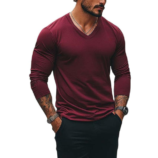 Men's Classic Basic Slim Fit V-neck Long Sleeve T-shirt 25694380K