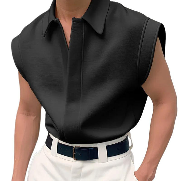 Men's Casual Solid Color Lapel Sleeveless Shirt 76779112Y