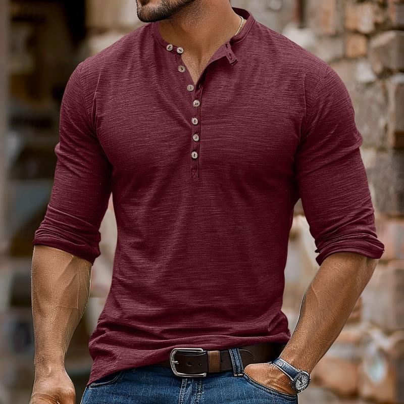 Camiseta informal de manga larga con cuello henley y varios botones para hombre 48759130Y