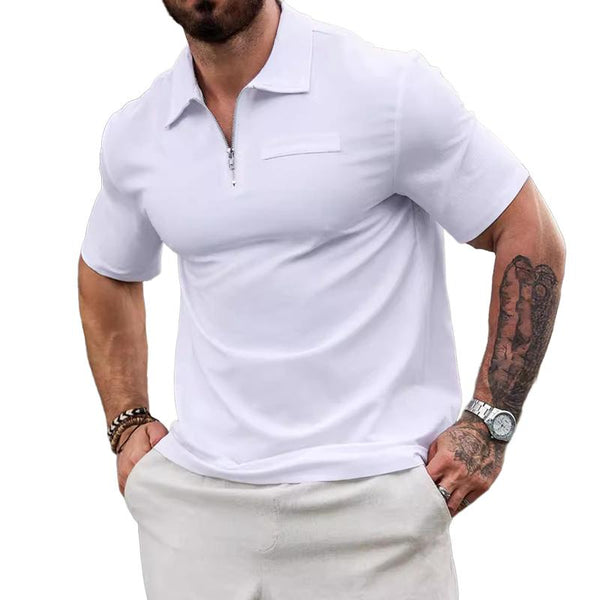 Men's Sports Solid Color Pullover Zipper POLO Shirt 59321590X