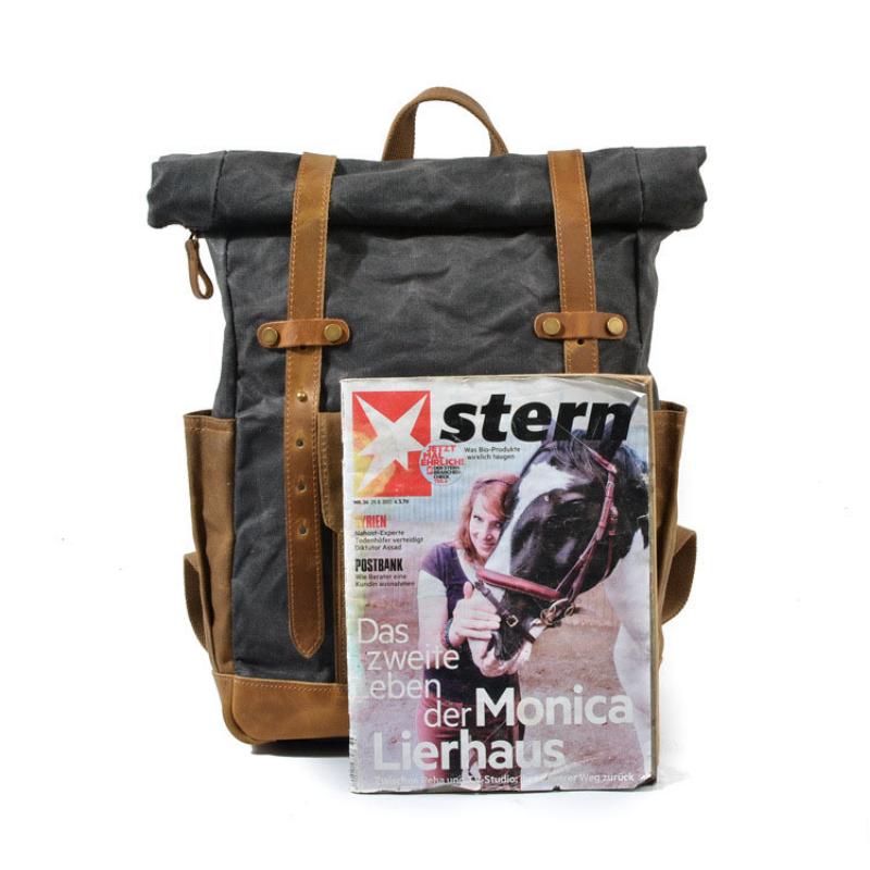 Men's Vintage Contrast Waterproof Canvas Multi-Pocket Backpack 05291124Y