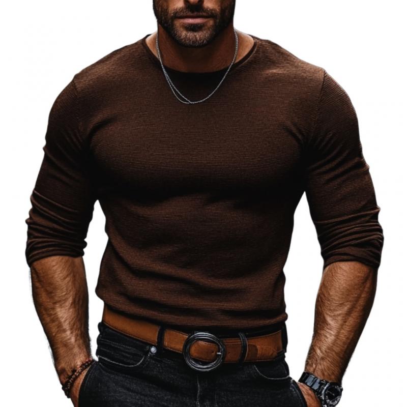 Men's Casual Cotton Blended Round Neck Slim Fit Long Sleeve T-Shirt 24589537M