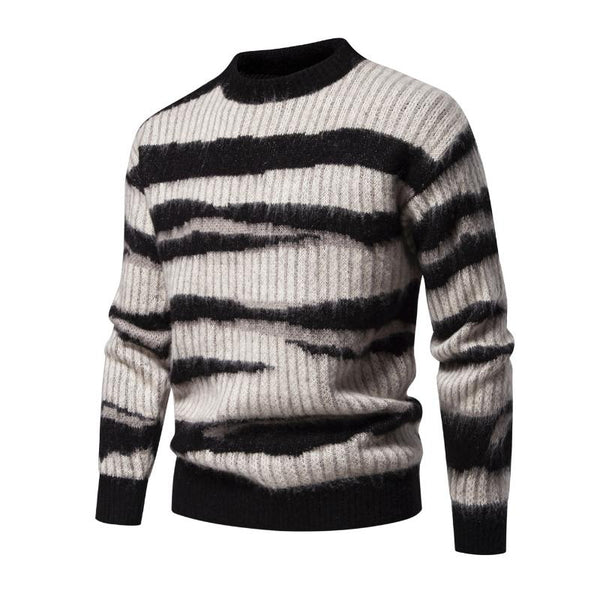 Men's Casual Round Neck Striped Jacquard Pullover Knitted Sweater 81846774M