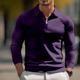 Men's Casual Zipper Lapel Slim Fit Long Sleeve Polo Shirt 02531919M